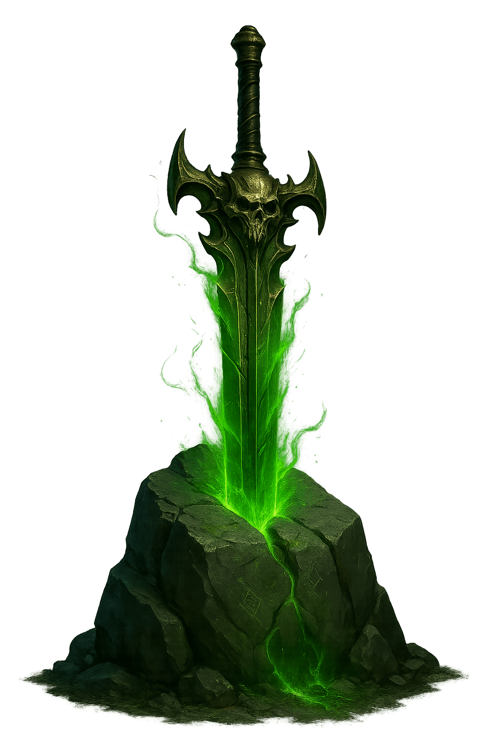 Sword embedded in a glowing green stone
